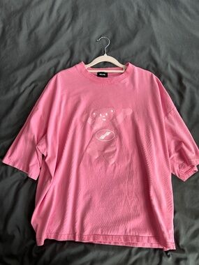 WE11DONE Pink Teddy Graphic Oversized Tee, men's M/L
